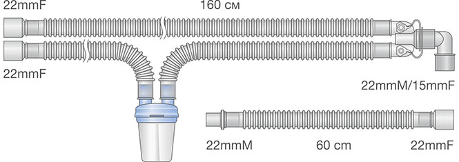 Контуры дыхательные для ИВЛ взрослые гладкоствольные Ø22 мм. Ref: 0114-mr122-06