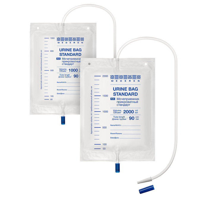 Мочеприемник прикроватный  Стандарт, объем 1000 мл. трубка 90 см.