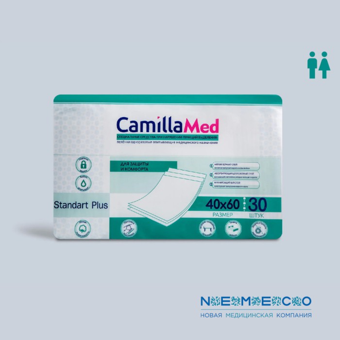 Одноразовые впитывающие пеленки CamillaMed Standart+ 60х40 см - 30 шт.