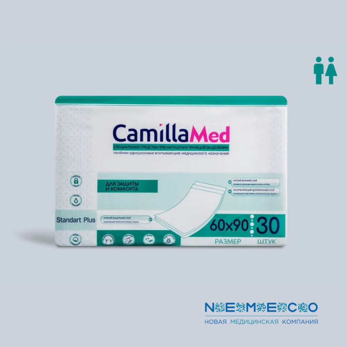 Одноразовые впитывающие пеленки CamillaMed Standart+ 60х90 см - 30 шт.