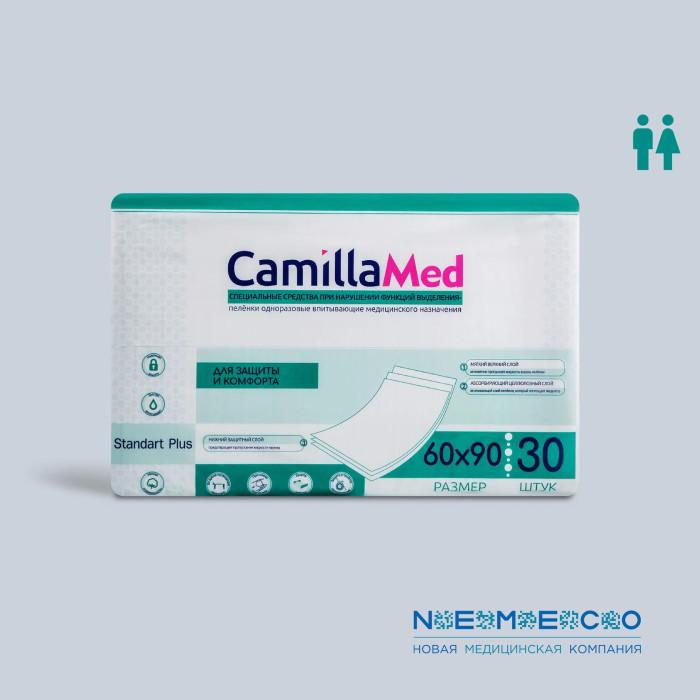 Одноразовые впитывающие пеленки CamillaMed Standart+ 60х90 см - 30 шт.